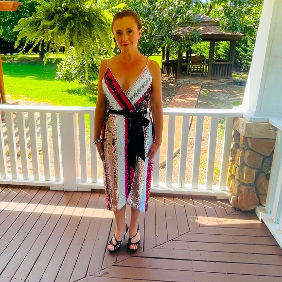 Aidan by Aidan Mattox Sequin Party Midi Wrap Ss 6 - Picture 4 of 15
